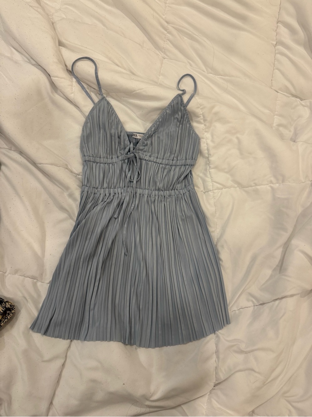 Pleated Light Blue Spaghetti Strap Tank